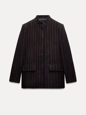 Zara Black Blazer with Brown Pinstripes